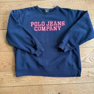 VNTG Polo Jeans Company Spell Out Sweatshirt SZ M Navy Y2K Classic Casual Preppy